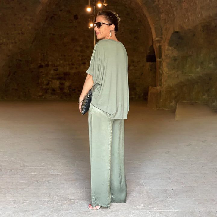 Pippa™ - Set pantalone lungo a mezza manica e scollo a V
