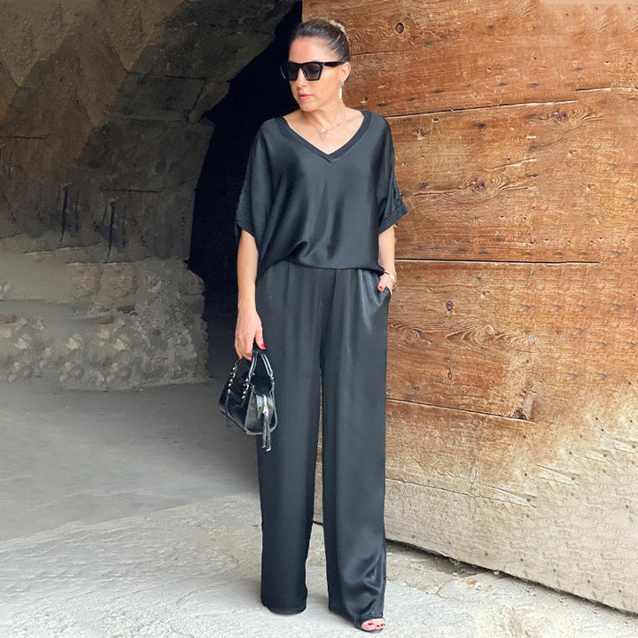 Pippa™ - Set pantalone lungo a mezza manica e scollo a V