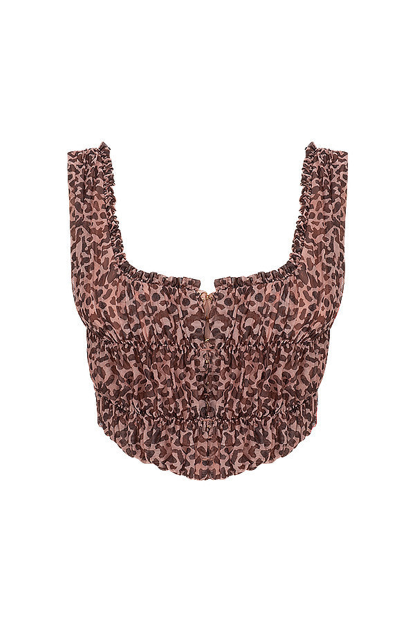 Helvianne - Top alla Moda con Stampa Animale e Giocose Ruches