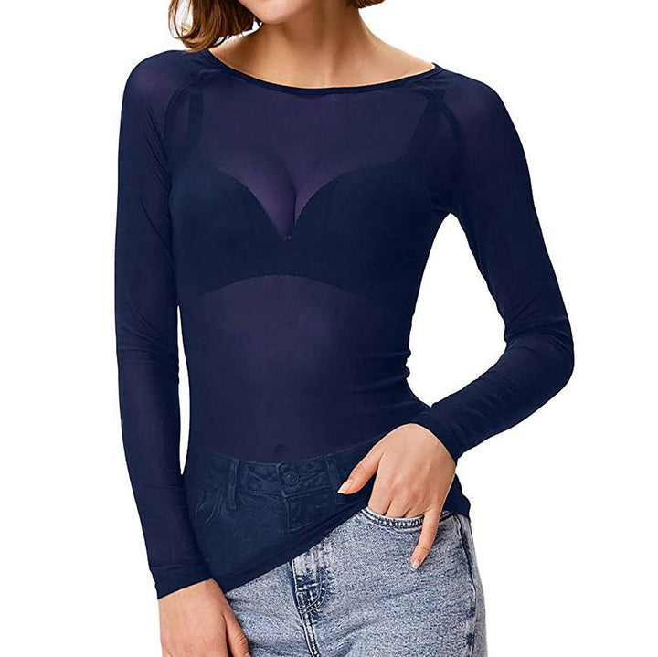 Naïa – Elegante dames mesh top met lange mouwen