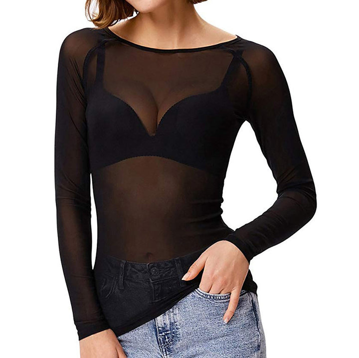 Naïa – Elegante dames mesh top met lange mouwen