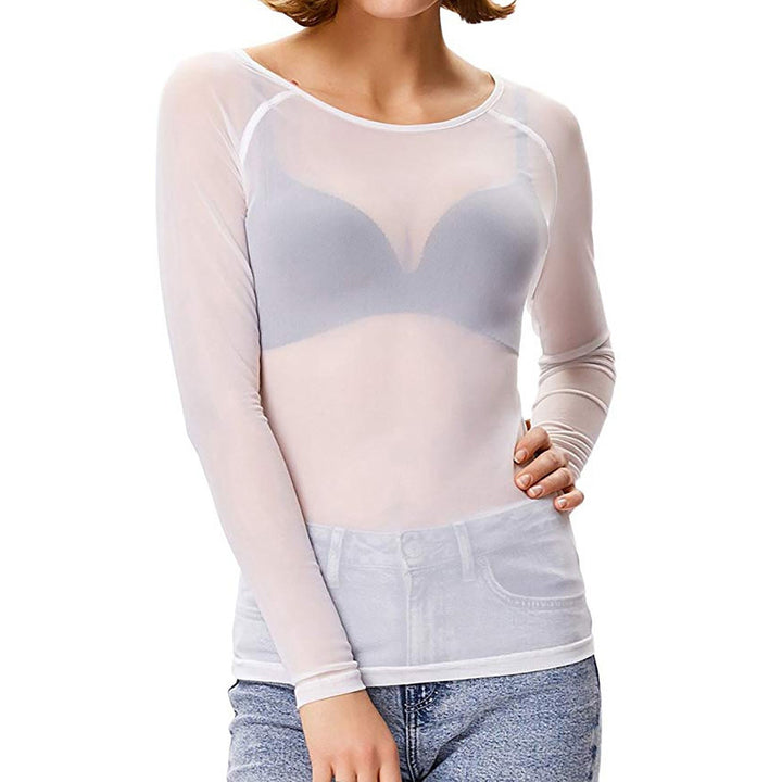 Naïa – Elegante dames mesh top met lange mouwen