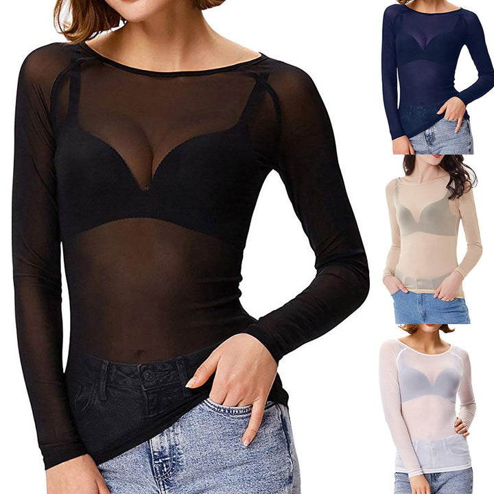 Naïa – Elegante dames mesh top met lange mouwen
