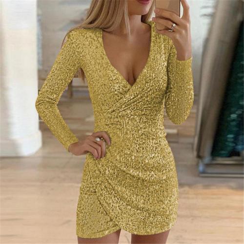 Elegante abito a busta da donna con sorprendenti finiture glitterate